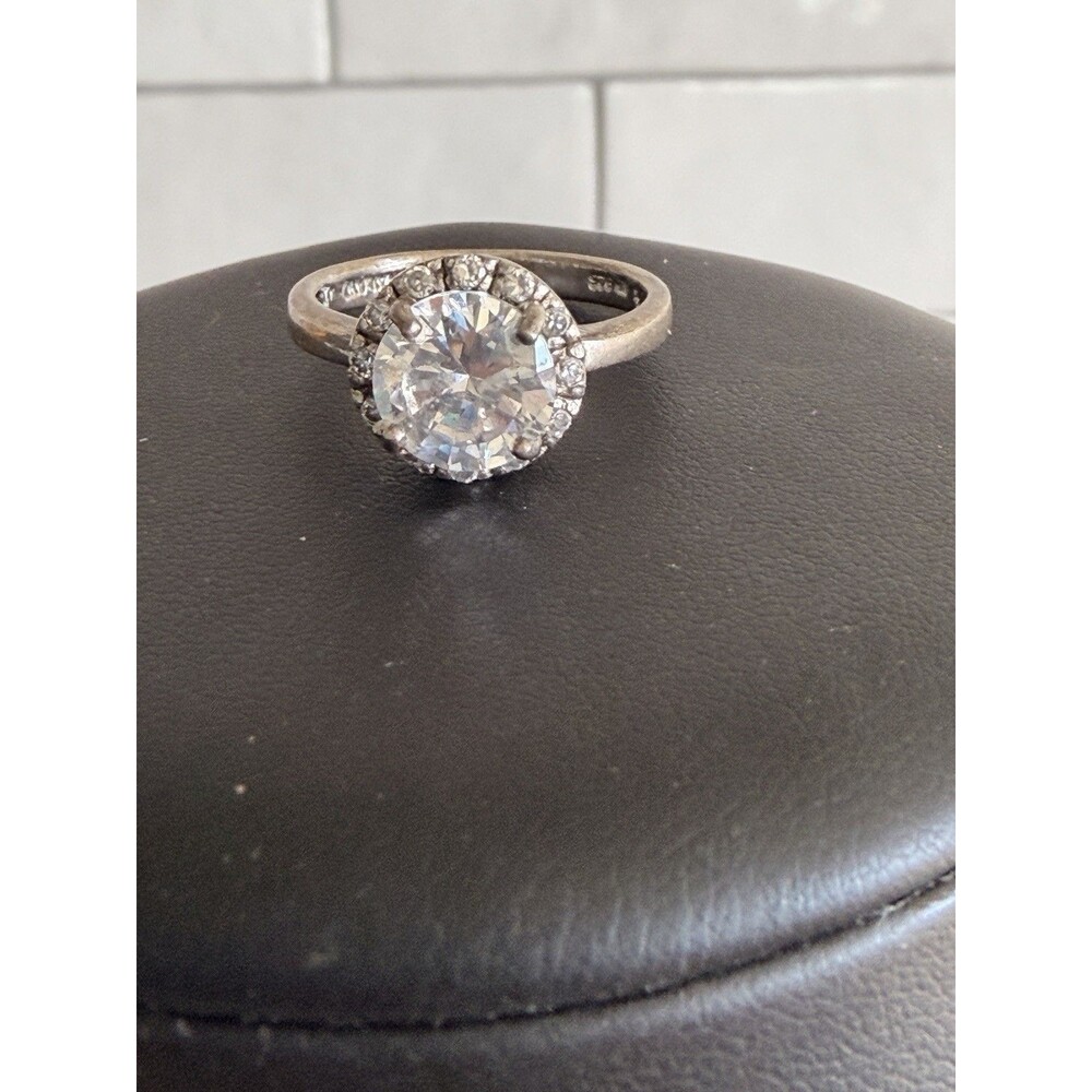 925 Sterling Silver CZ Halo Ring Size 8 Large Round Cubic Zirconia Statement